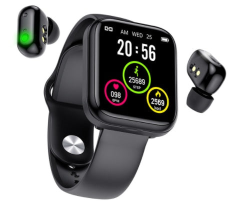 Black Two-In-One Headset Bracelet Smart Watch